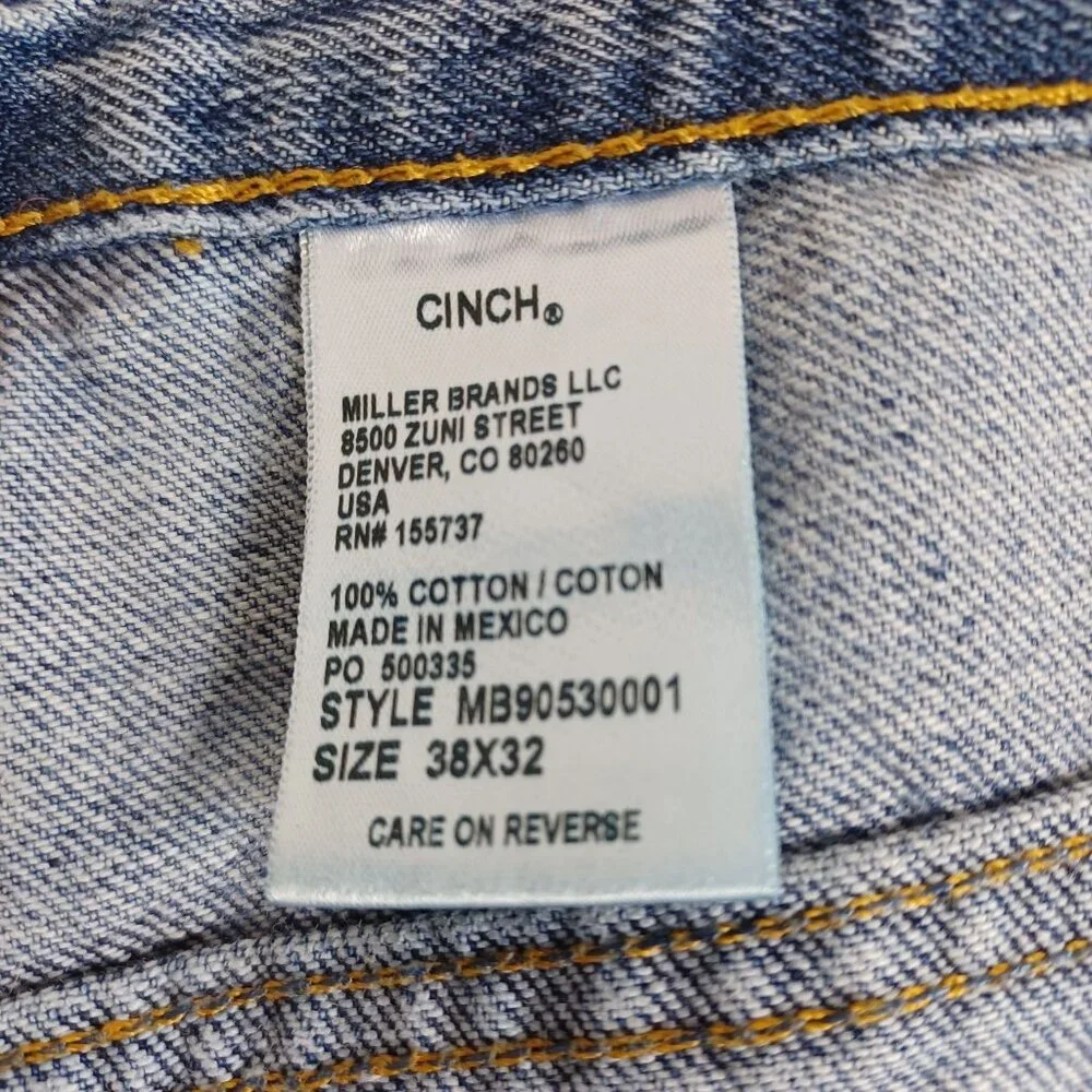 Cinch Men's 38x32 Blue Medium‎ Wash Denim Jeans Straight Normcore Work Durable